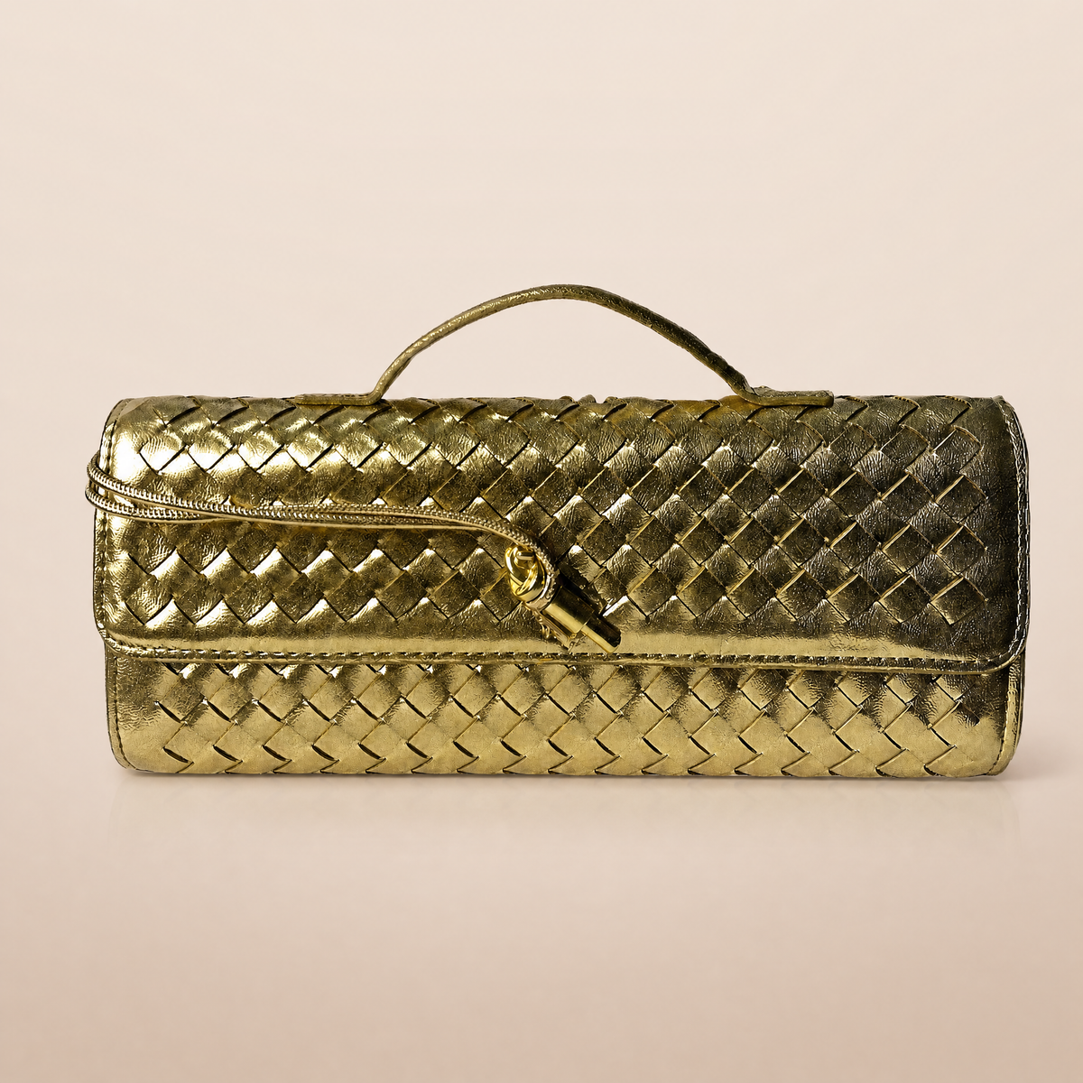 Tori Black Faux Leather Woven Clutch