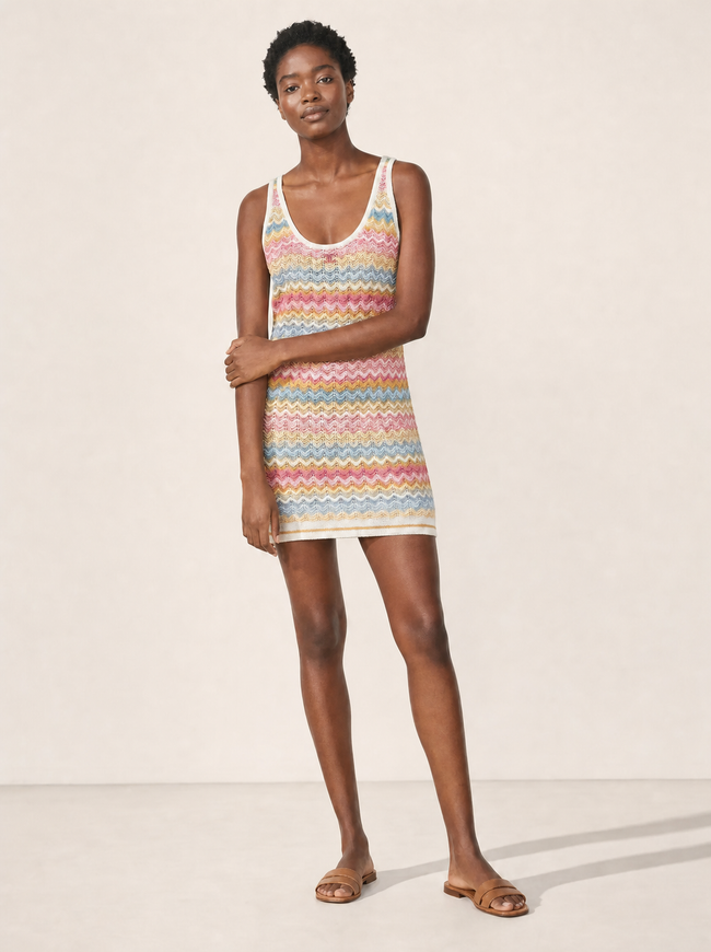 Oceane Ripple Knit Mini Dress - Rainbow Pastel