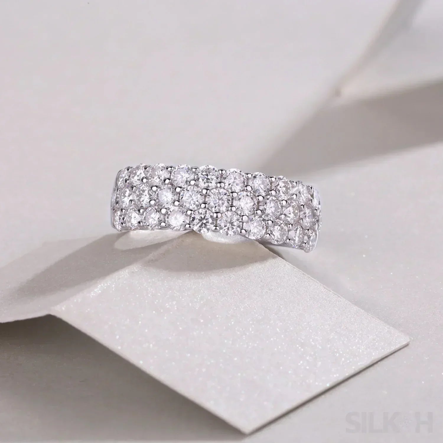 1.8 Carat Moissanite Sterling Silver Pave Triple Row Ring Amaya