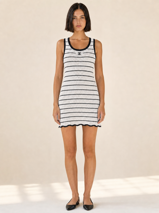Simone Striped Rib Mini Dress - Ivory Black