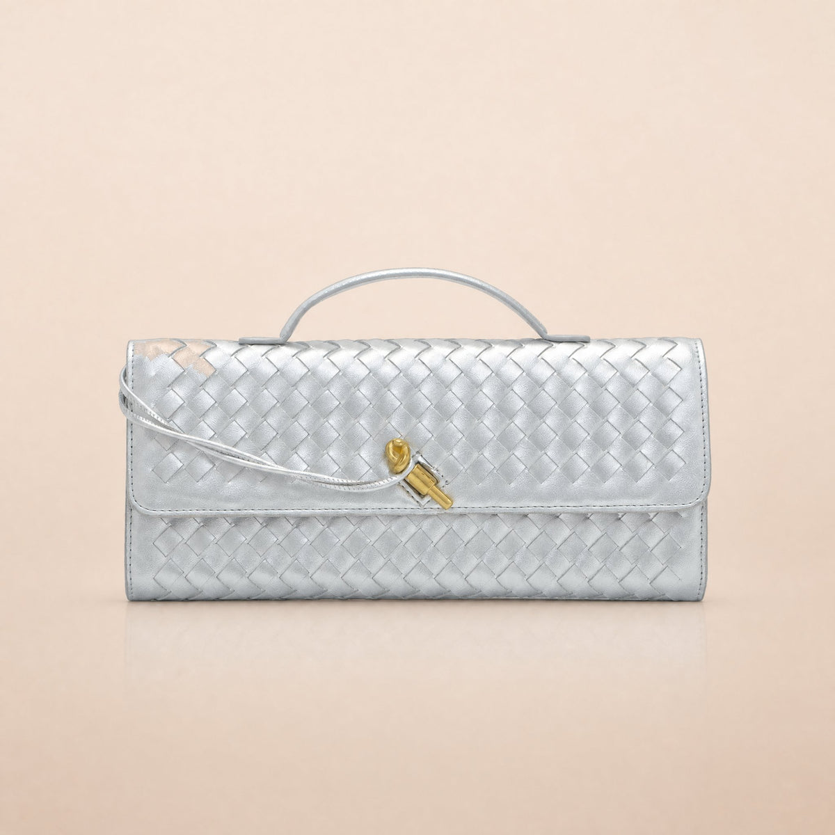 Tori Black Faux Leather Woven Clutch