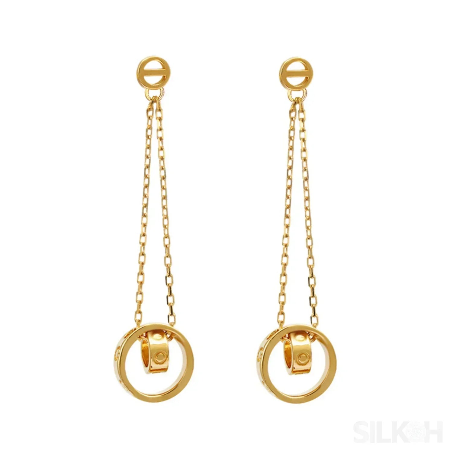 14K Gold Plated Sterling Silver Long Circle Stud Earrings Aaliyah
