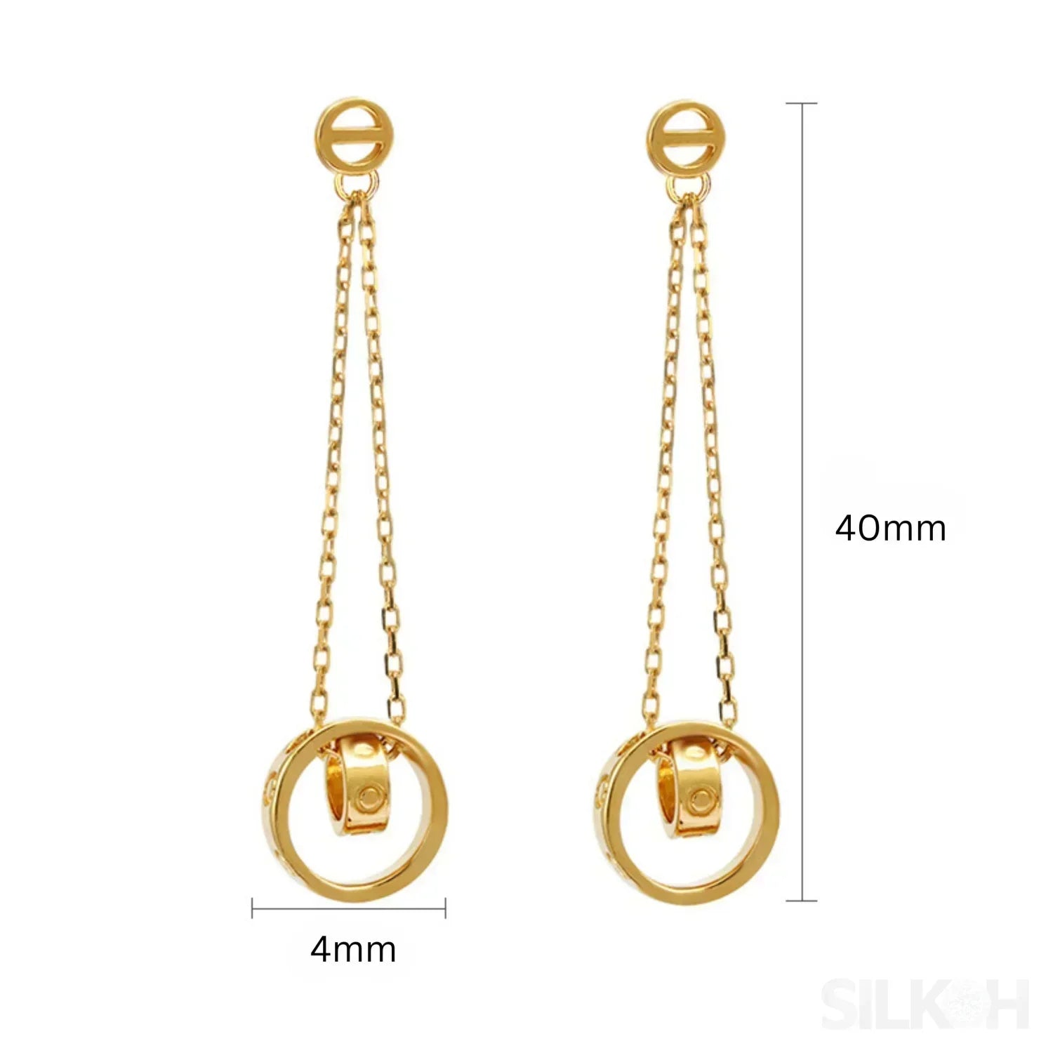 14K Gold Plated Sterling Silver Long Circle Stud Earrings Aaliyah