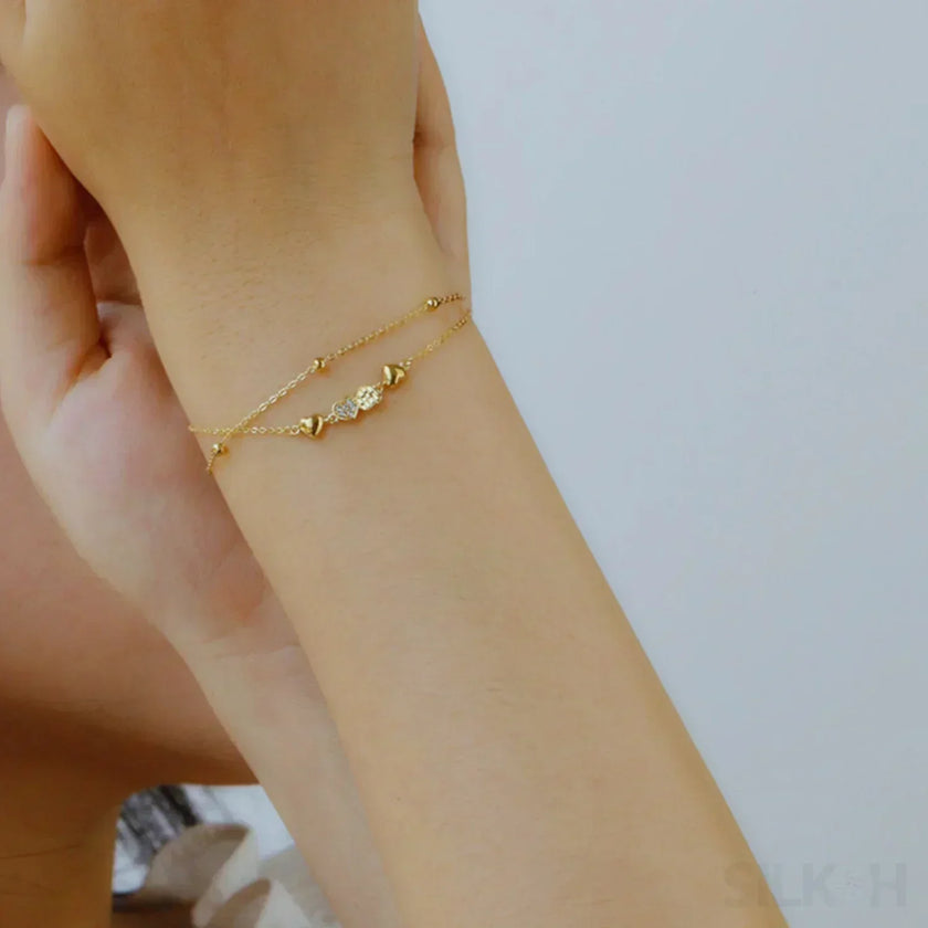 18K Gold Plated Sterling Silver Double Layer Bracelet Cia