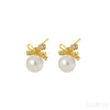 18K Gold Plated Sterling Silver Pearl Bow Earrings Pat