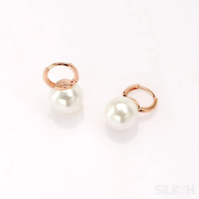 18K Gold Plated Sterling Silver Pearl Hoop Earrings Dot