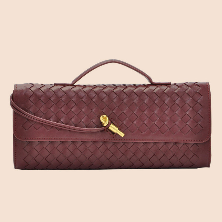 Tori Black Faux Leather Woven Clutch