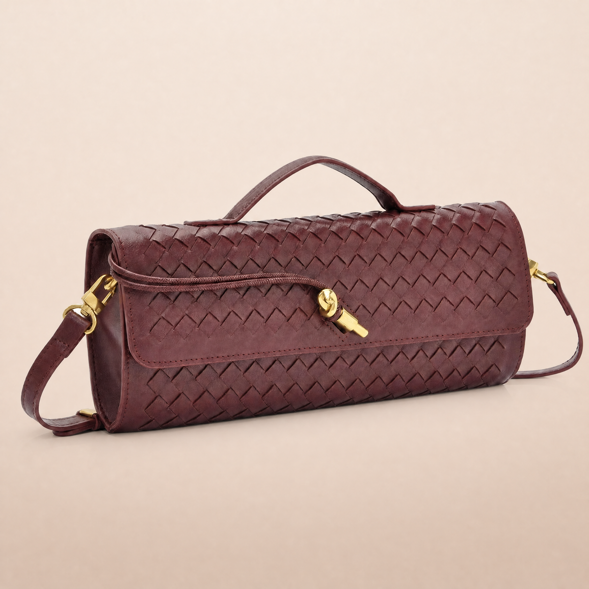 Tori Black Faux Leather Woven Clutch
