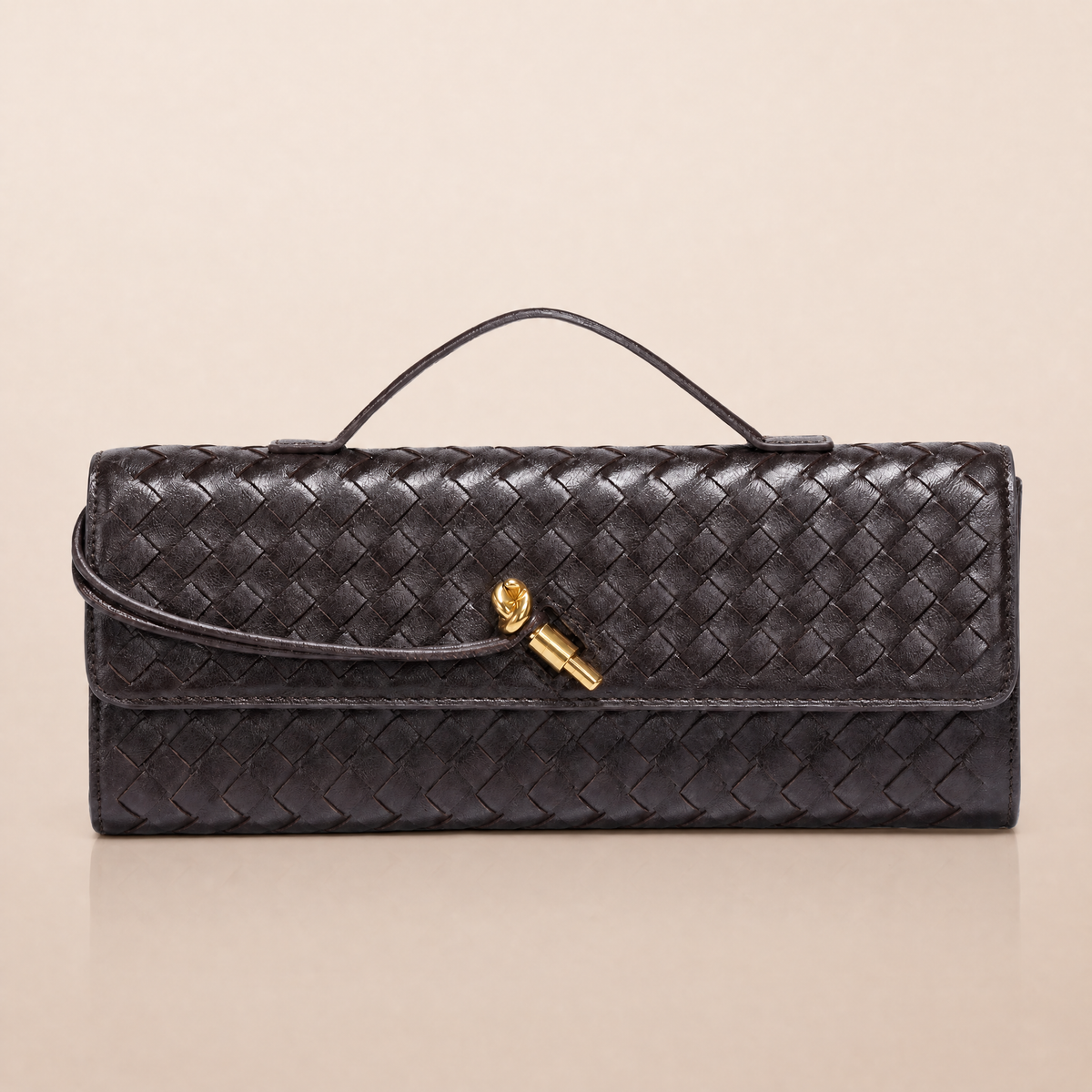 Tori Black Faux Leather Woven Clutch