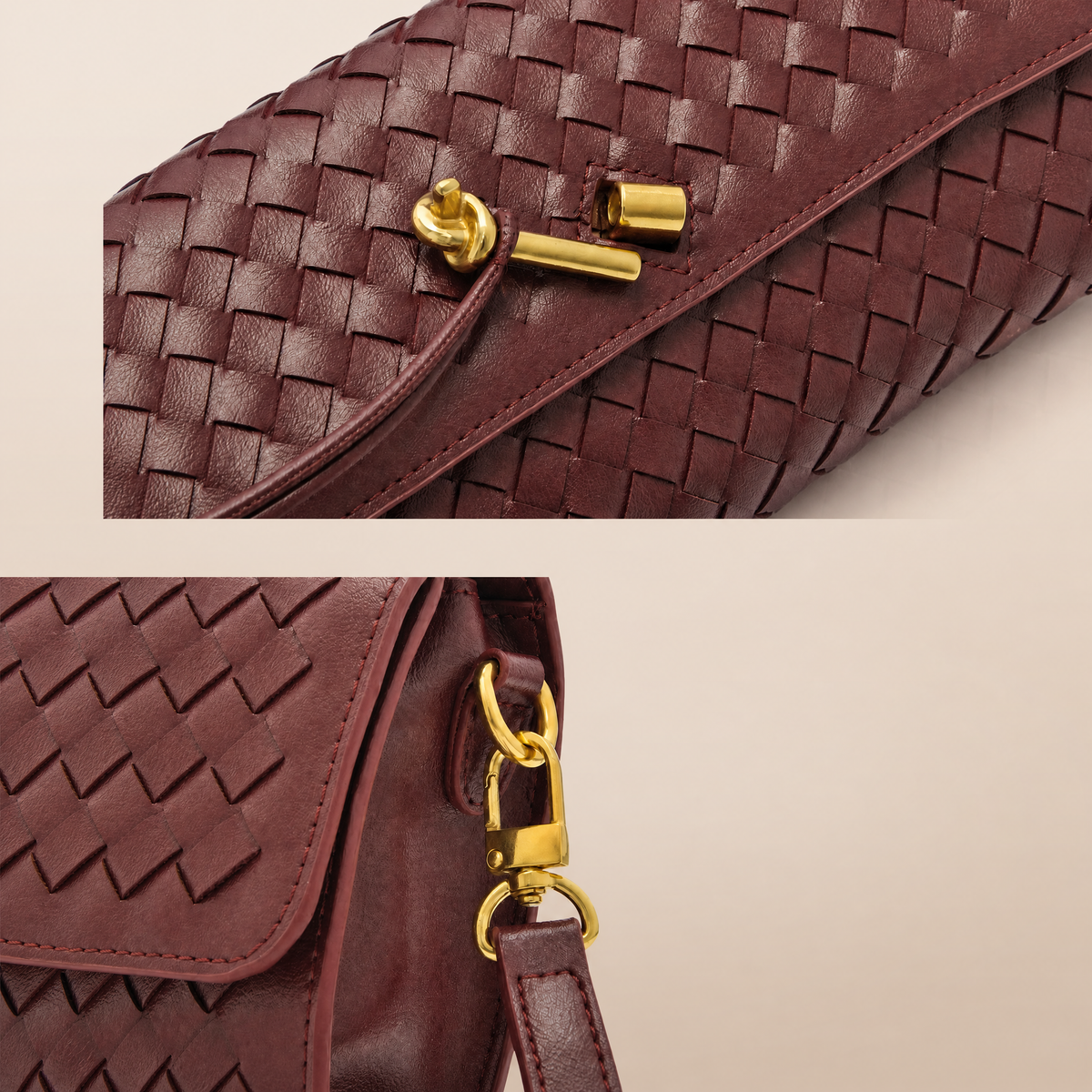 Tori Black Faux Leather Woven Clutch
