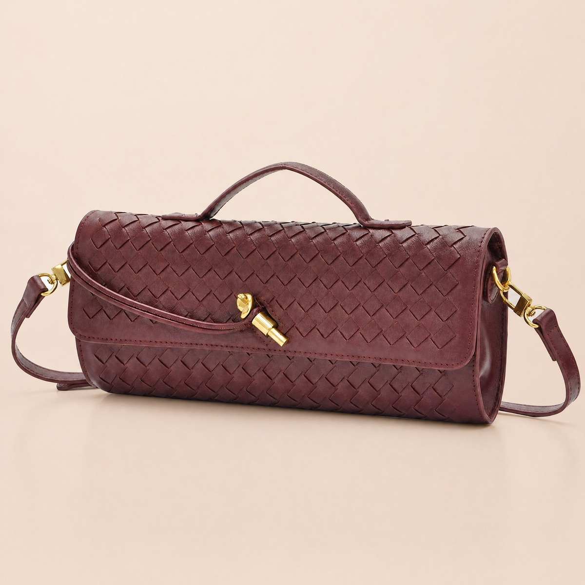 Tori Black Faux Leather Woven Clutch
