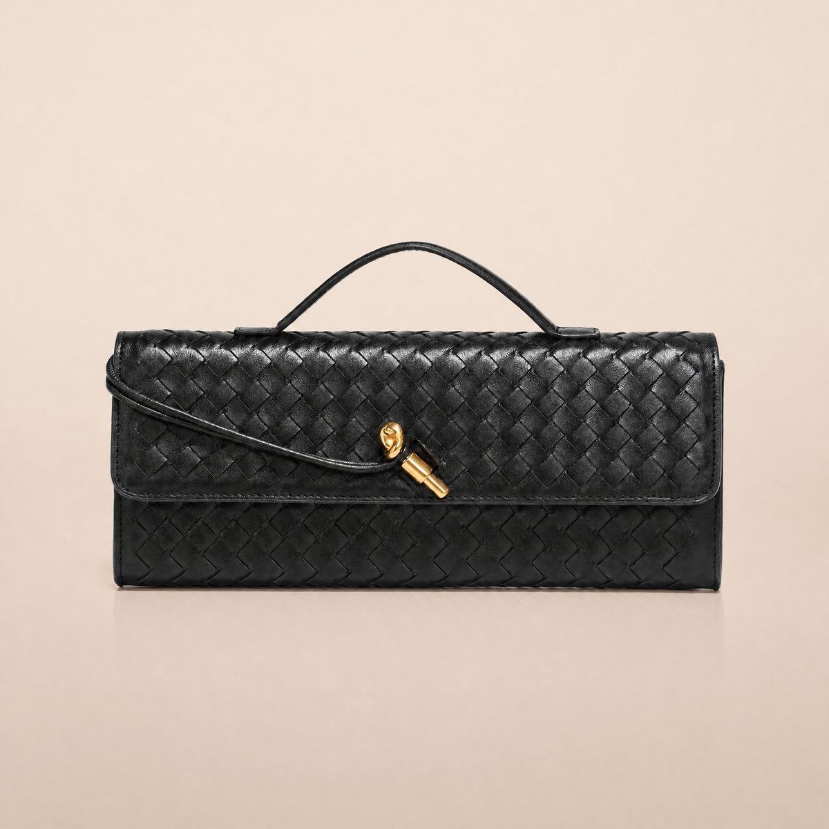 Tori Black Faux Leather Woven Clutch