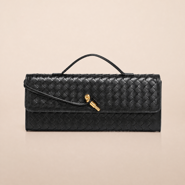 Tori Black Faux Leather Woven Clutch