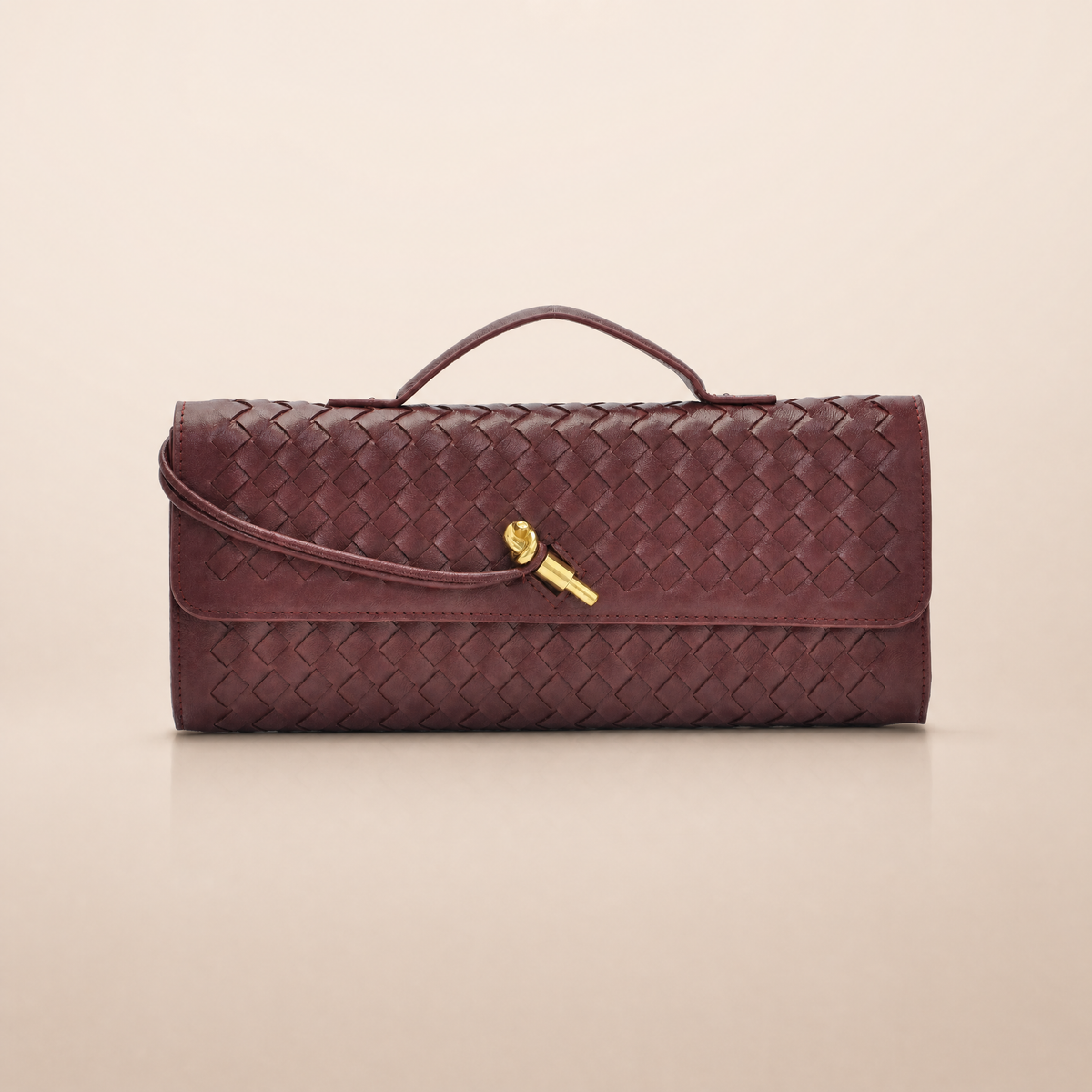 Tori Black Faux Leather Woven Clutch