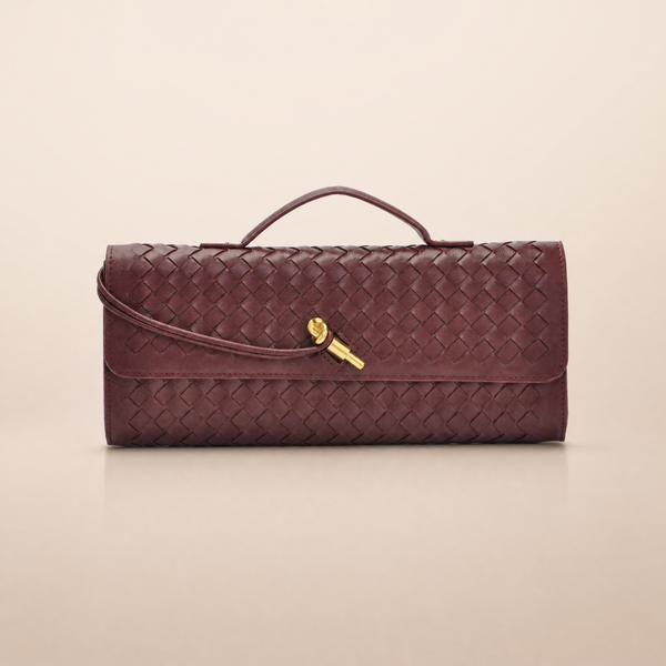 Tori Black Faux Leather Woven Clutch
