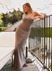 Heavy Hearted Satin Maxi Dress - Steel Me Away