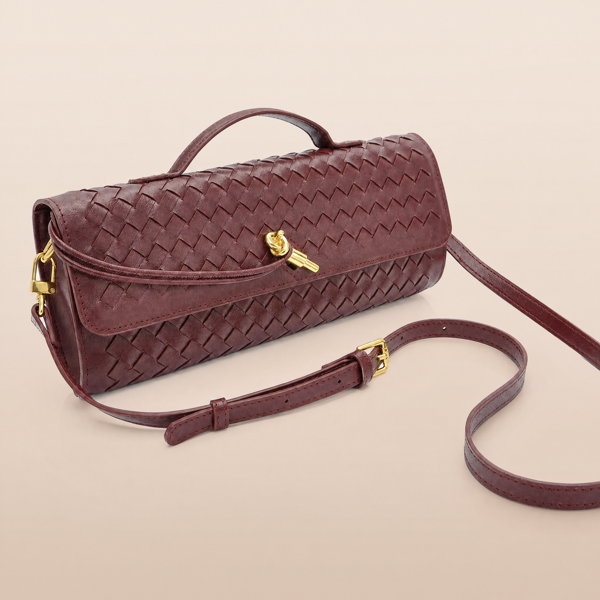 Tori Black Faux Leather Woven Clutch