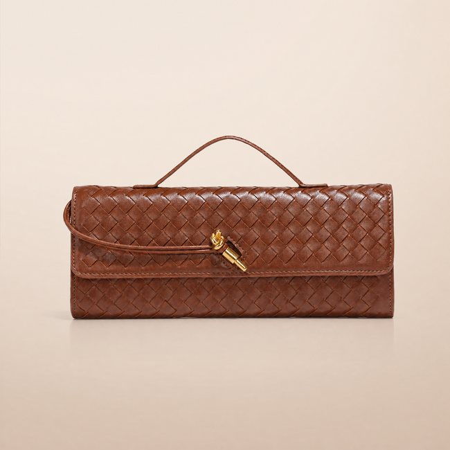 Tori Black Faux Leather Woven Clutch