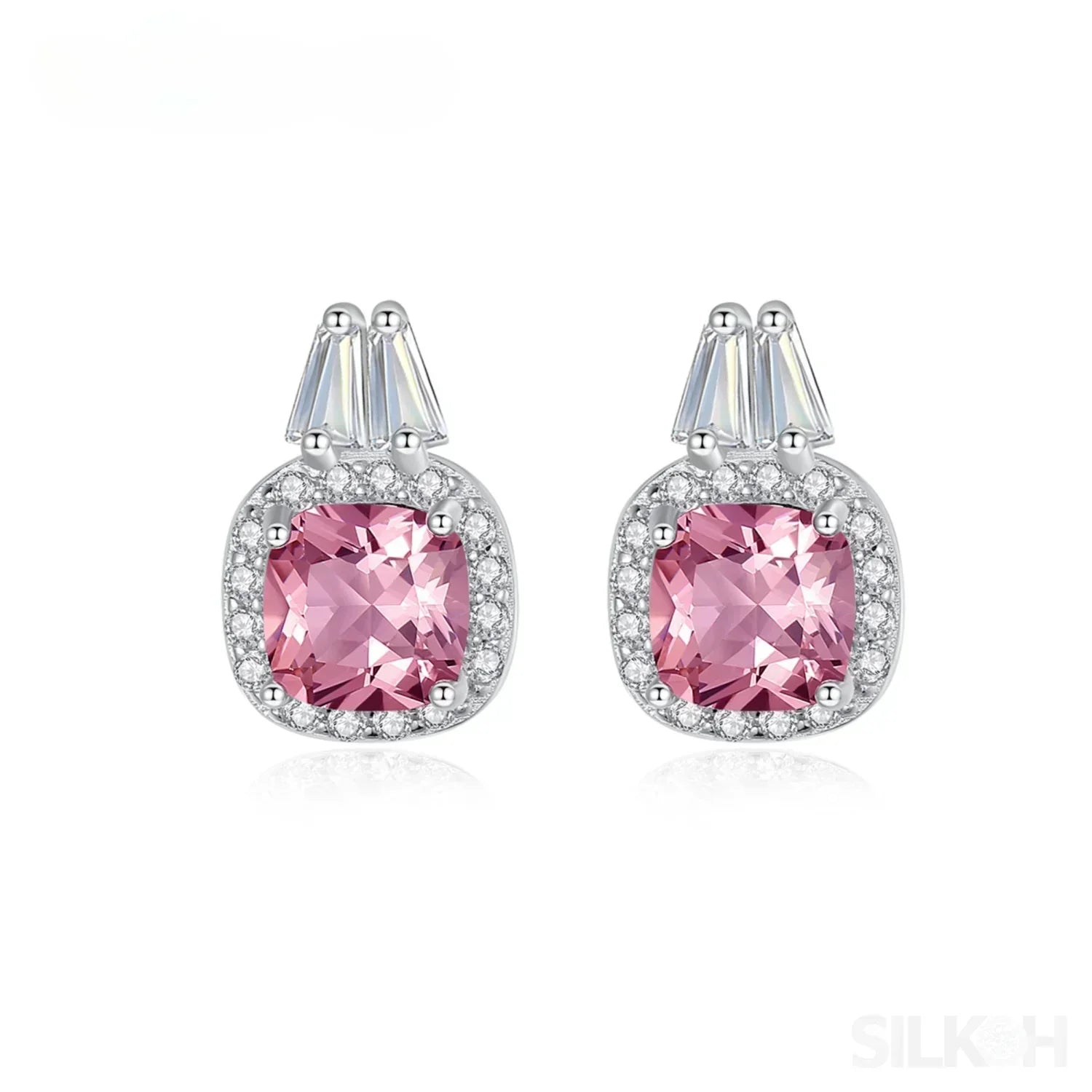 Cushion Cut Sterling Silver Pink Morganite Bridal Jewelry Set Amy