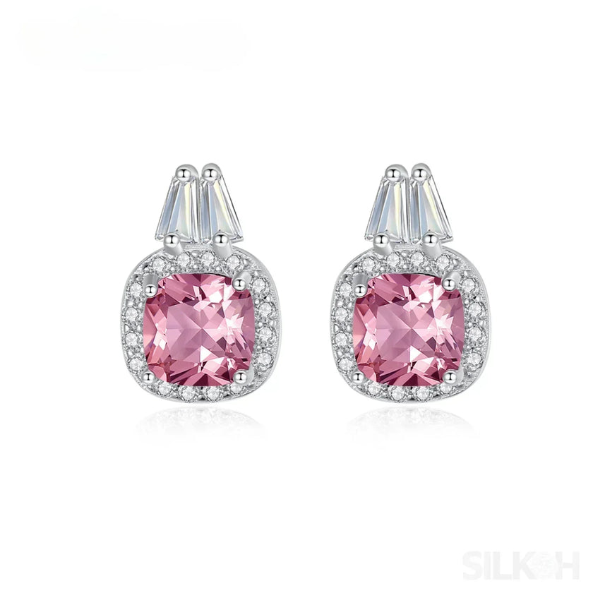 Cushion Cut Sterling Silver Pink Morganite Bridal Jewelry Set Amy
