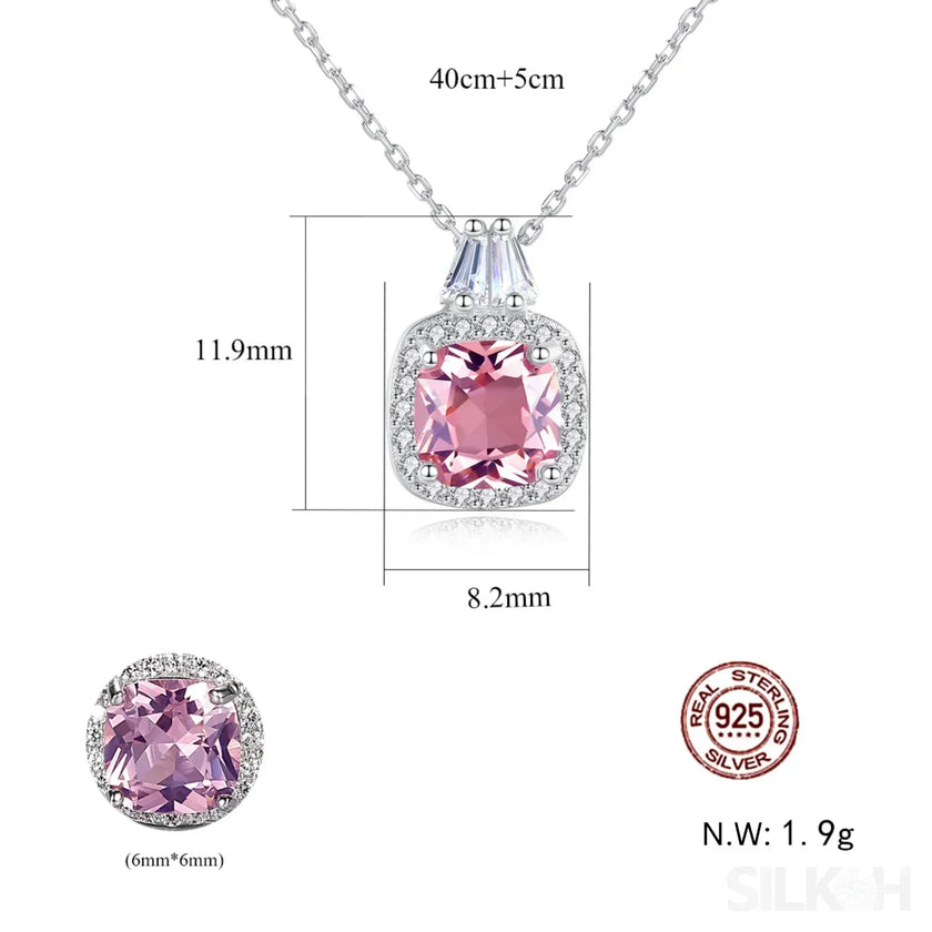 Cushion Cut Sterling Silver Pink Morganite Bridal Jewelry Set Amy