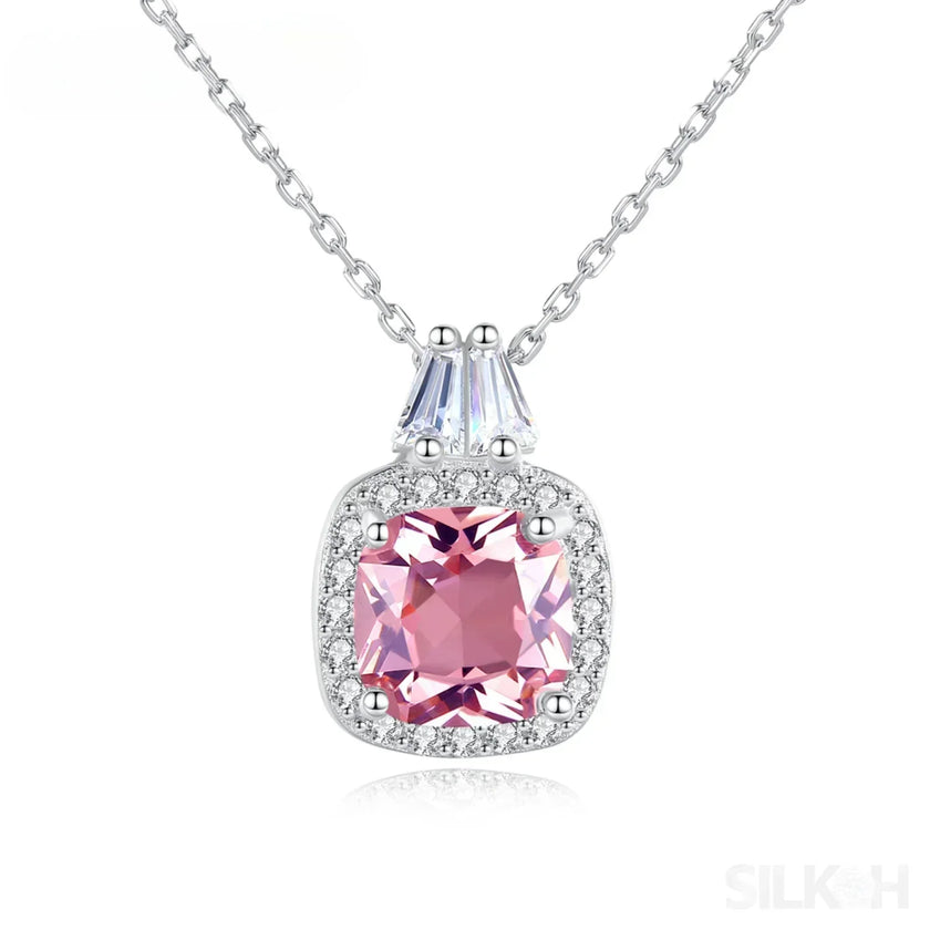 Cushion Cut Sterling Silver Pink Morganite Bridal Jewelry Set Amy