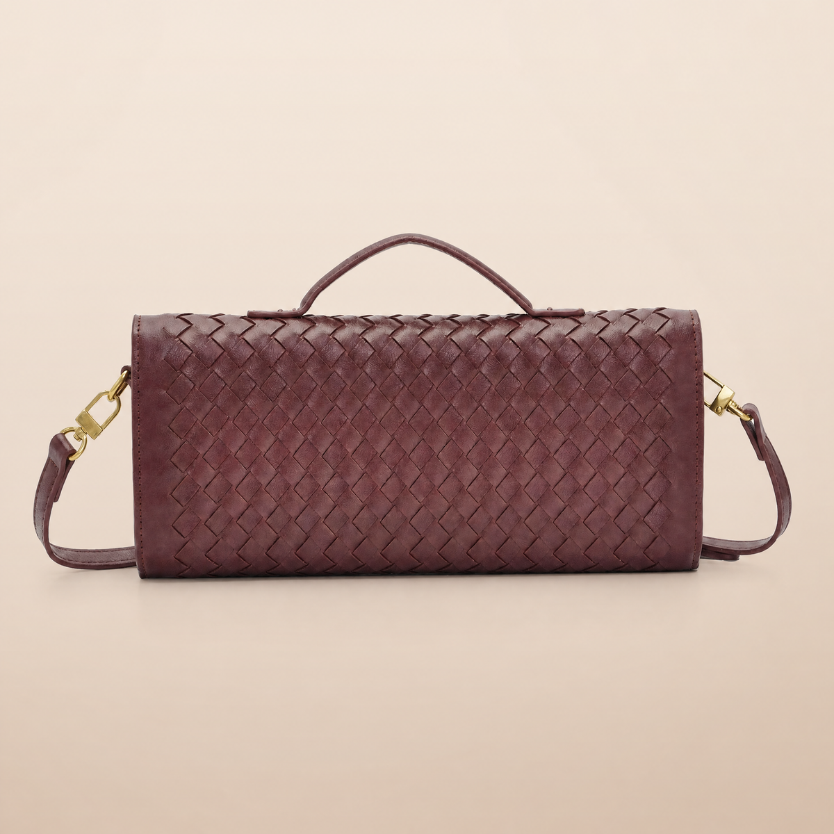 Tori Black Faux Leather Woven Clutch