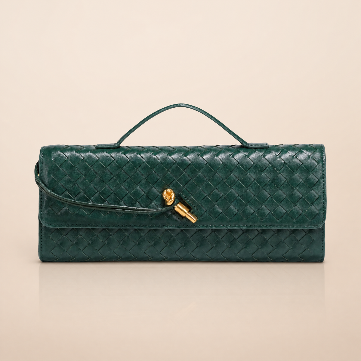 Tori Black Faux Leather Woven Clutch