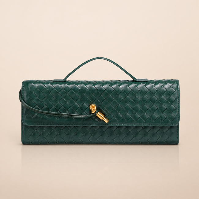 Tori Black Faux Leather Woven Clutch