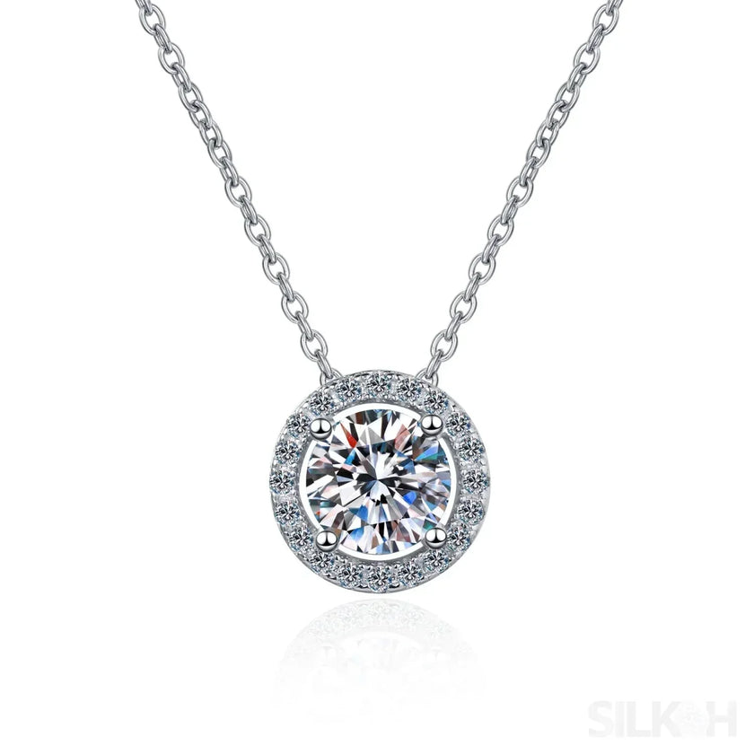 Elegant Halo Pendant 925 Sterling Silver Moissanite Necklace Ana