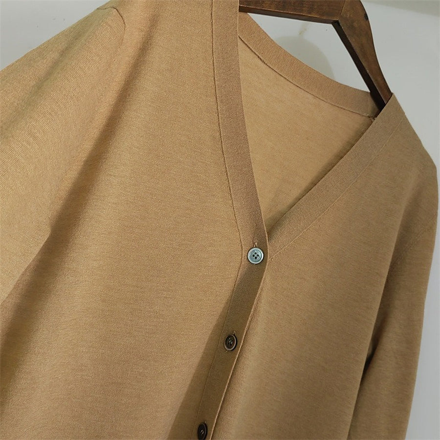 The deep V-neck with its narrow knit band