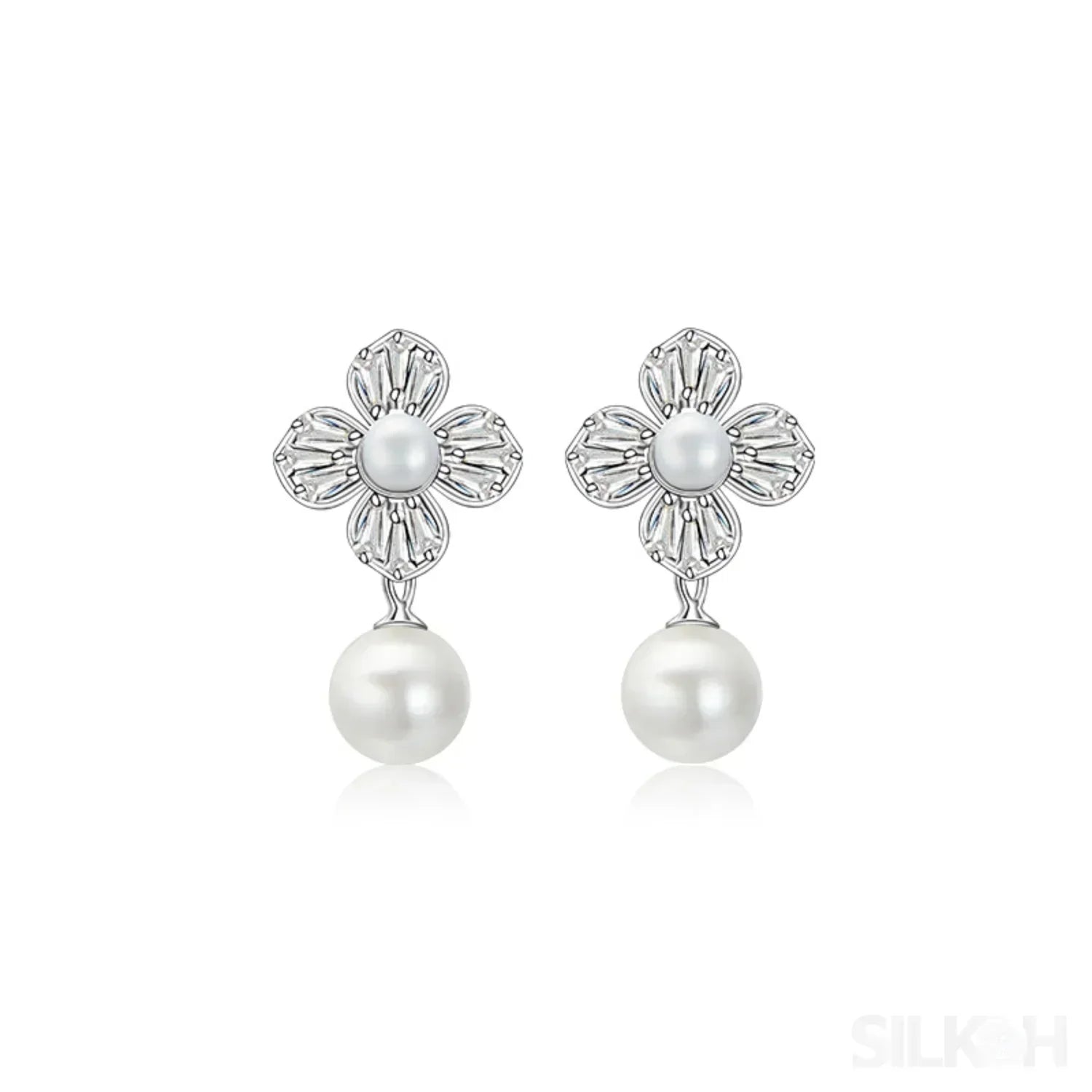 Flower Style 925 Sterling Silver Pearl Shell Bead Stud Earrings Amara