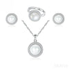 Halo Sterling Silver Natural Pearl wedding Jewelry Set Ann