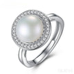 Halo Sterling Silver Natural Pearl wedding Jewelry Set Ann