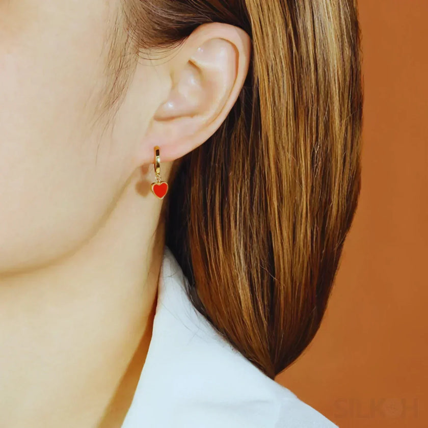 Heart Shaped Sterling Silver Retro Hoop Earrings Una