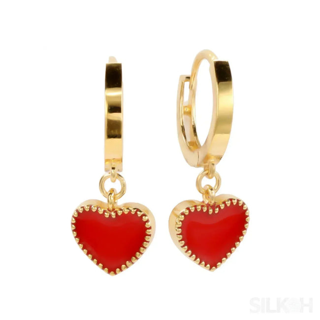 Heart Shaped Sterling Silver Retro Hoop Earrings Una