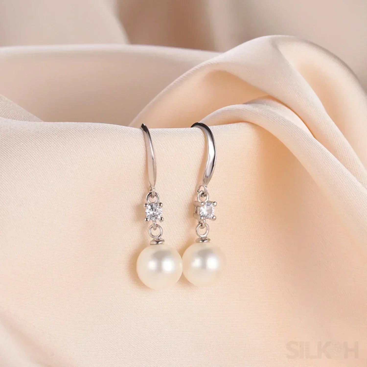 Long Shell Bead 925 Sterling Silver Pearl Earrings Adalyn