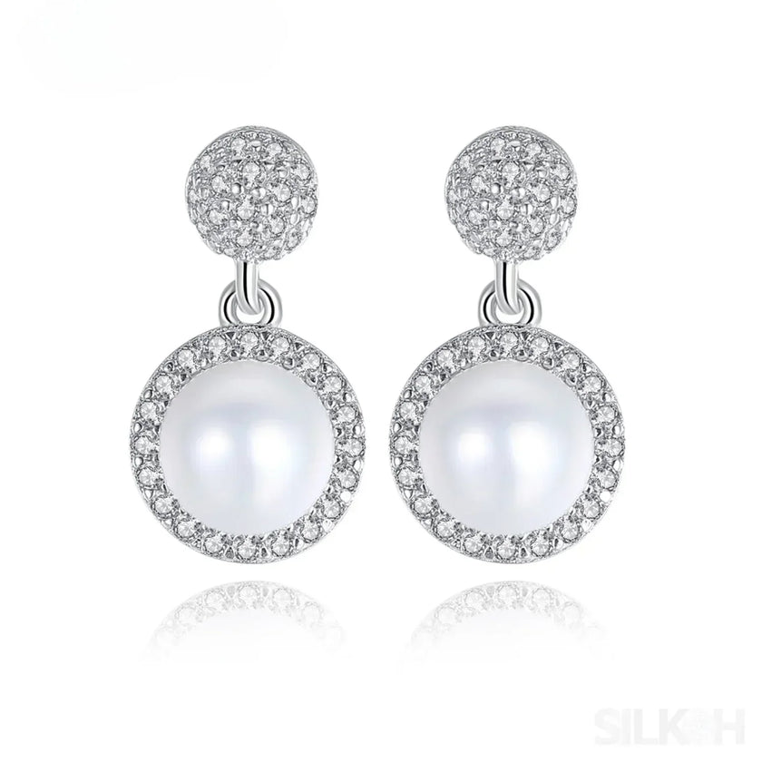 Micropaved Cubic Zirconia Sterling Silver Pearl Bridal Jewelry Set Ana