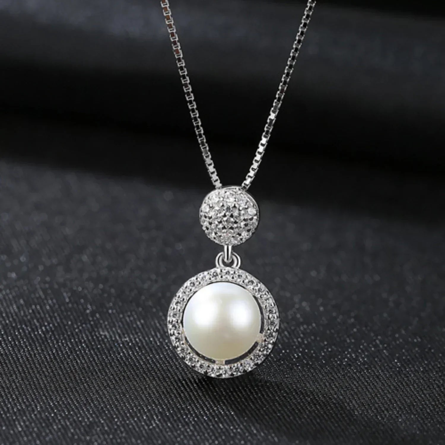 Micropaved Cubic Zirconia Sterling Silver Pearl Bridal Jewelry Set Ana