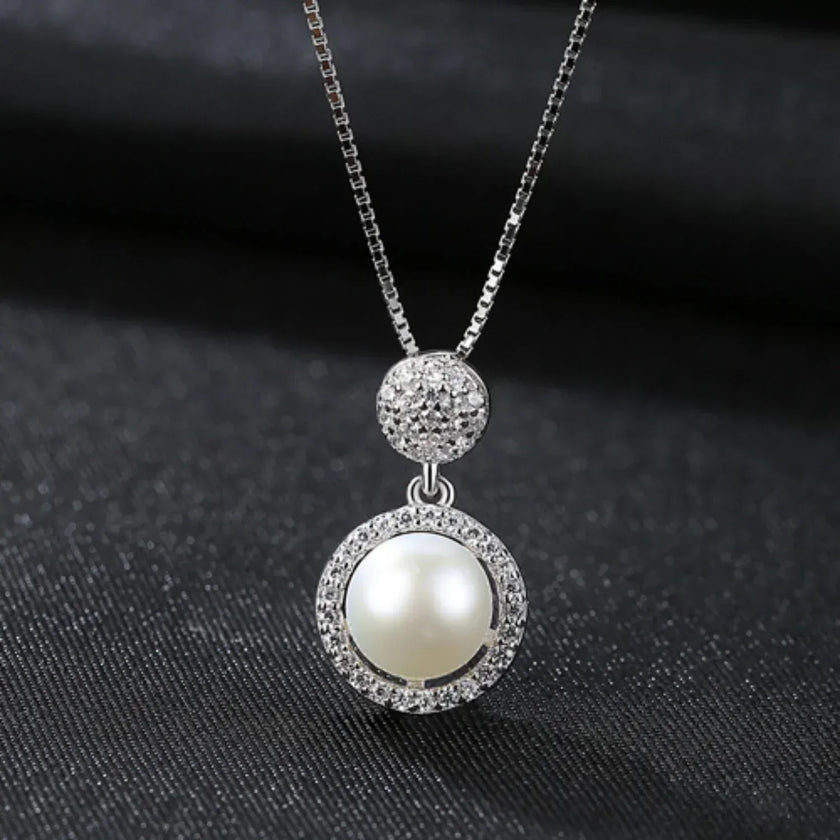 Micropaved Cubic Zirconia Sterling Silver Pearl Bridal Jewelry Set Ana
