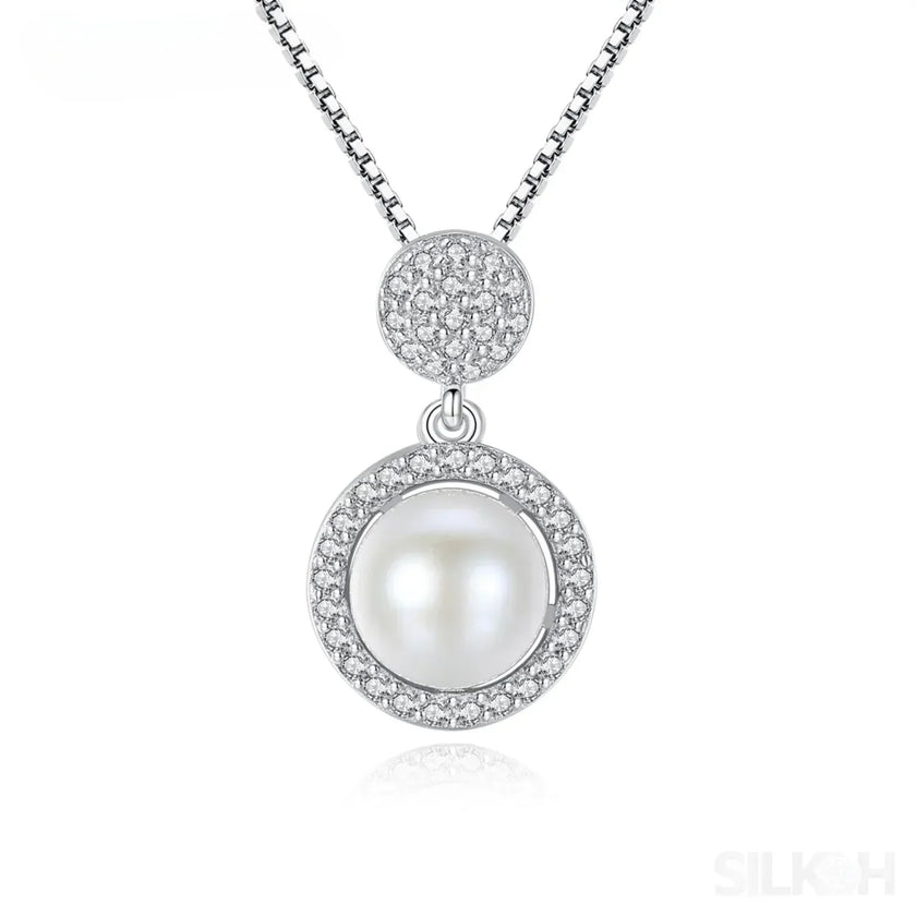 Micropaved Cubic Zirconia Sterling Silver Pearl Bridal Jewelry Set Ana