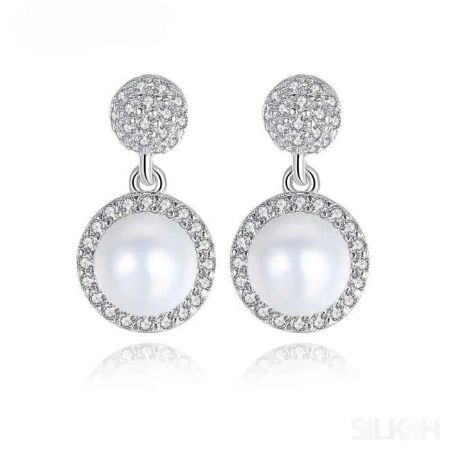 Micropaved Zirconia Freshwater Sterling Silver Pearl Stud Earring Arya