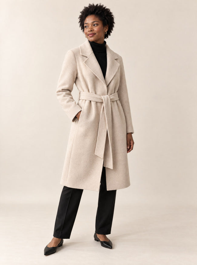 Odette double-face wool coat in ivory, belted