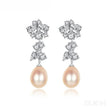 Oval Sterling Silver Long Pearl Drop Earrings For Brides and Bridesmaids Bea