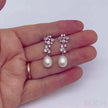 Oval Sterling Silver Long Pearl Drop Earrings For Brides and Bridesmaids Bea