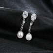 Oval Sterling Silver Long Pearl Earrings For brides and Bridesmaids Amy