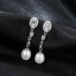 Oval Sterling Silver Long Pearl Earrings For brides and Bridesmaids Amy