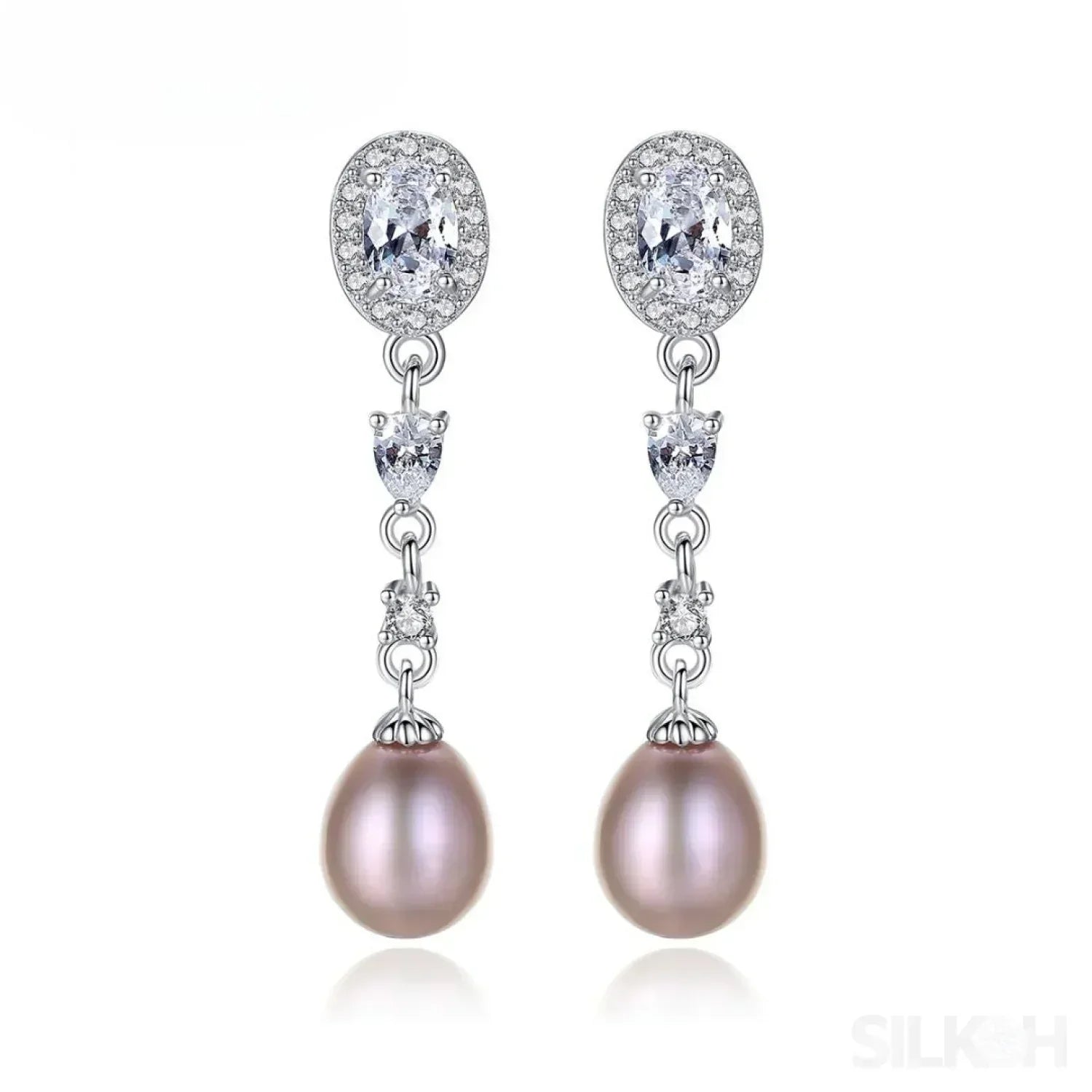 Oval Sterling Silver Long Pearl Earrings For brides and Bridesmaids Amy