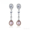 Oval Sterling Silver Long Pearl Earrings For brides and Bridesmaids Amy