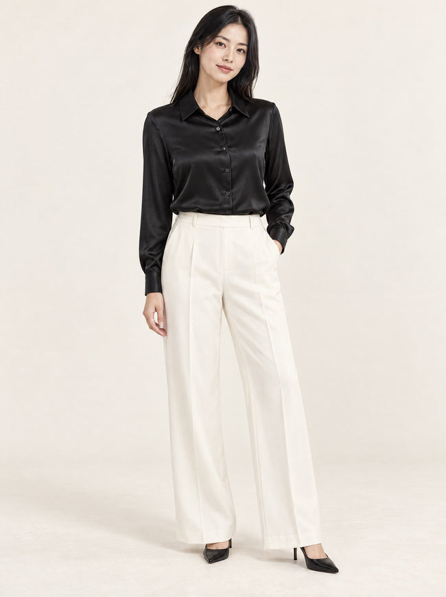 Clémence Silk Satin Shirt in Black